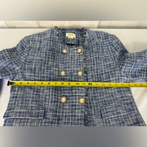 Anthropologie Maeve Sz 8 Double Breasted Tweed Lined‎ Jacket Blazer Blue/White - Picture 7 of 7